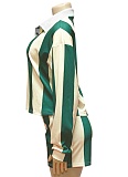 New Fashion Striped Lapel Top High Waist Shorts Two-Piece Suit For Women