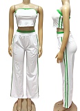 Sexy Tube Top Contrast Color Top Wide Leg Loose Trousers Two Piece Suit For Women