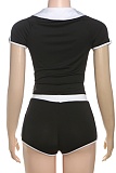 New Contrast Color Slim Fit Short Sleeve Top High Waist Shorts Two Piece Suit For Women