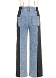 Fashionable Elastic Stitching Striped Wide-Leg Denim Trousers For Women