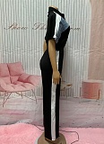Women'S Contrast Color Stand Collar Zipper Denim Patchwork Jumpsuit