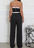Sexy Tube Top Contrast Color Top Wide Leg Loose Trousers Two Piece Suit For Women