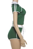New Contrast Color Slim Fit Short Sleeve Top High Waist Shorts Two Piece Suit For Women