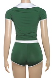 New Contrast Color Slim Fit Short Sleeve Top High Waist Shorts Two Piece Suit For Women