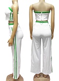 Sexy Tube Top Contrast Color Top Wide Leg Loose Trousers Two Piece Suit For Women