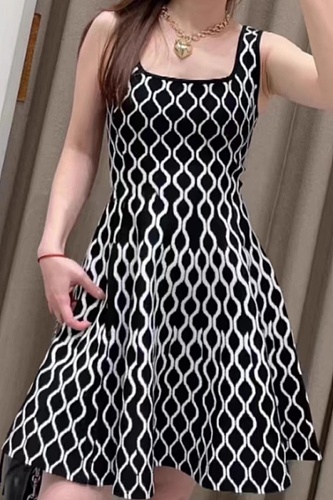New Style Suspender Water Ripple Waist Slim Fit Knitted Dress