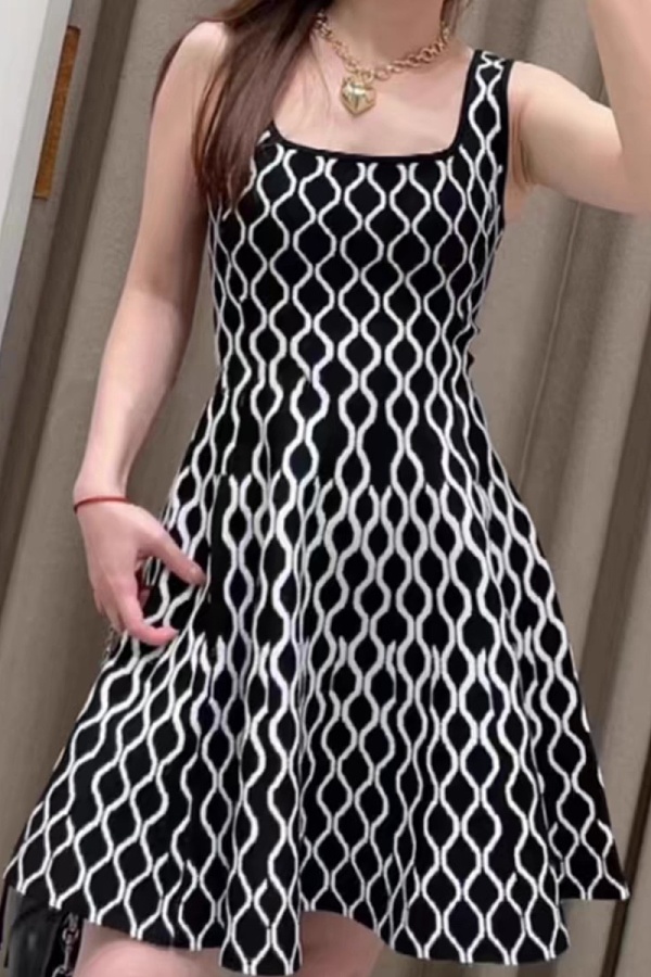 New Style Suspender Water Ripple Waist Slim Fit Knitted Dress