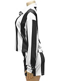 New Fashion Striped Lapel Top High Waist Shorts Two-Piece Suit For Women