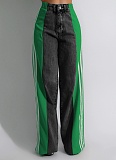 Fashionable Elastic Stitching Striped Wide-Leg Denim Trousers For Women