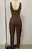 One-Piece Vest Top Fashionable Ripped Tassel Skinny Pants Two-Piece Set