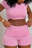 Round Neck Short Sleeve T-Shirt Top Fashionable Slim Shorts Two-Piece Set