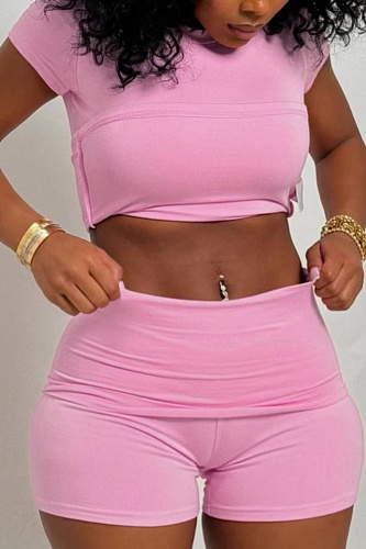 Round Neck Short Sleeve T-Shirt Top Fashionable Slim Shorts Two-Piece Set