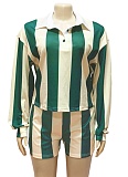 New Fashion Striped Lapel Top High Waist Shorts Two-Piece Suit For Women