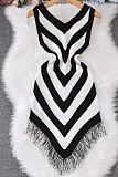 Summer Sleeveless Slim Fit Striped Tassel Hip-Wrapped Knitted Dress For Women
