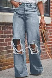 New Distressed Washed High Waist Wide Leg Jeans For Women