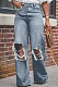 New Distressed Washed High Waist Wide Leg Jeans For Women
