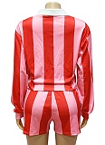 New Fashion Striped Lapel Top High Waist Shorts Two-Piece Suit For Women