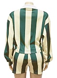 New Fashion Striped Lapel Top High Waist Shorts Two-Piece Suit For Women