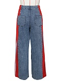 Fashionable Elastic Stitching Striped Wide-Leg Denim Trousers For Women