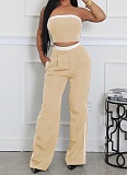 Sexy Tube Top Contrast Color Top Wide Leg Loose Trousers Two Piece Suit For Women