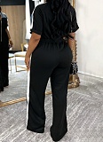 Women'S Contrast Color Stand Collar Zipper Denim Patchwork Jumpsuit
