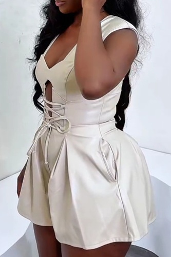 Women'S Solid Color Sexy Stylish Square Neck Tie Jumpsuit