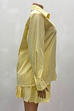 Fashion Casual Long-Sleeved Shirt Pleated Skirt Two-Piece Suit For Women