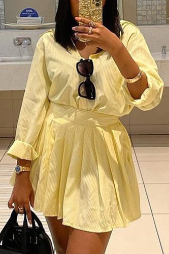 Fashion Casual Long-Sleeved Shirt Pleated Skirt Two-Piece Suit For Women