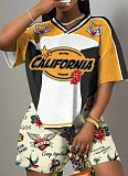 V-Neck Letter Print Casual Fashion Rugby Basketball Women'S Two-Piece Suit