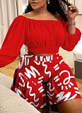 Large Size Pleated Long-Sleeved Top Fluffy Shorts Casual Two-Piece Suit