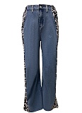Fashionable Leopard Print Straight Washed Denim Pants