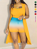 Fashion Sleeveless Vest Gradient Shorts Cardigan Long Coat Three-Piece Suit