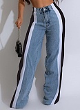 Fashionable Leopard Print Straight Washed Denim Pants