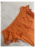 Summer New Style One-Line Collar Short Sleeve Tassel Jumpsuit