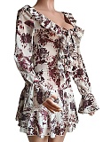 Summer New Sexy Printed Lotus Leaf Collar Tie Mesh Dress
