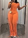 Summer New Style One-Line Collar Short Sleeve Tassel Jumpsuit