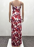 Women'S Printed Pleated Suspender Loose Sexy Dress