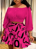 Large Size Pleated Long-Sleeved Top Fluffy Shorts Casual Two-Piece Suit