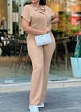 Fashion Casual Lapel Short-Sleeved Shirt And Trousers For Women Two-Piece Suit