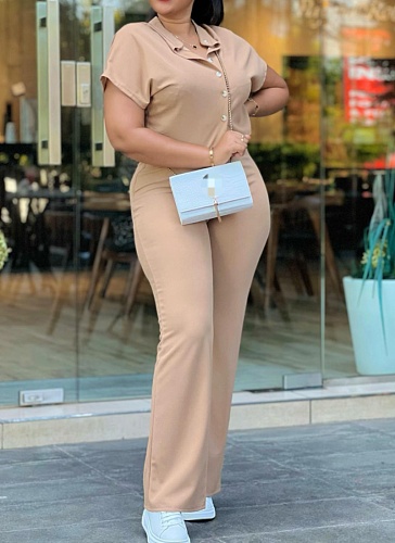 Fashion Casual Lapel Short-Sleeved Shirt And Trousers For Women Two-Piece Suit