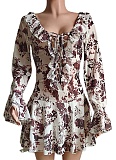 Summer New Sexy Printed Lotus Leaf Collar Tie Mesh Dress