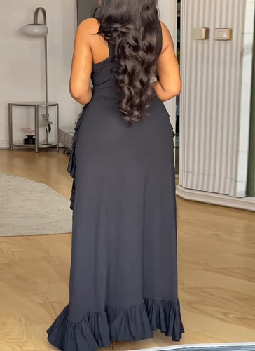 Sexy Temperament Ruffled V-Neck Hollow Large Size Dress