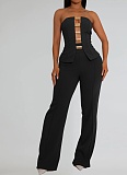 Fashion Women'S Sexy Tube Top Gold Button Vest Wide Leg Trousers Two Piece Suit