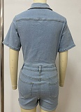 Light Blue Tube Top Cardigan Button Denim Jumpsuit