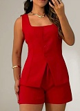 Fashion Sexy Slim Fit Button Vest Shorts Ladies Two Piece Set