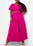 Solid Color Trumpet Sleeve V-Neck Lace-Up Top Loose Long Skirt Two-Piece Suit