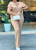 Fashion Casual Lapel Short-Sleeved Shirt And Trousers For Women Two-Piece Suit