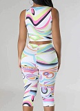 Fashionable Sexy Colorful Printed Vest Cropped Pants Two-Piece Set