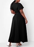 Solid Color Trumpet Sleeve V-Neck Lace-Up Top Loose Long Skirt Two-Piece Suit