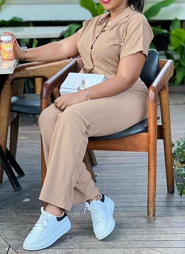 Fashion Casual Lapel Short-Sleeved Shirt And Trousers For Women Two-Piece Suit